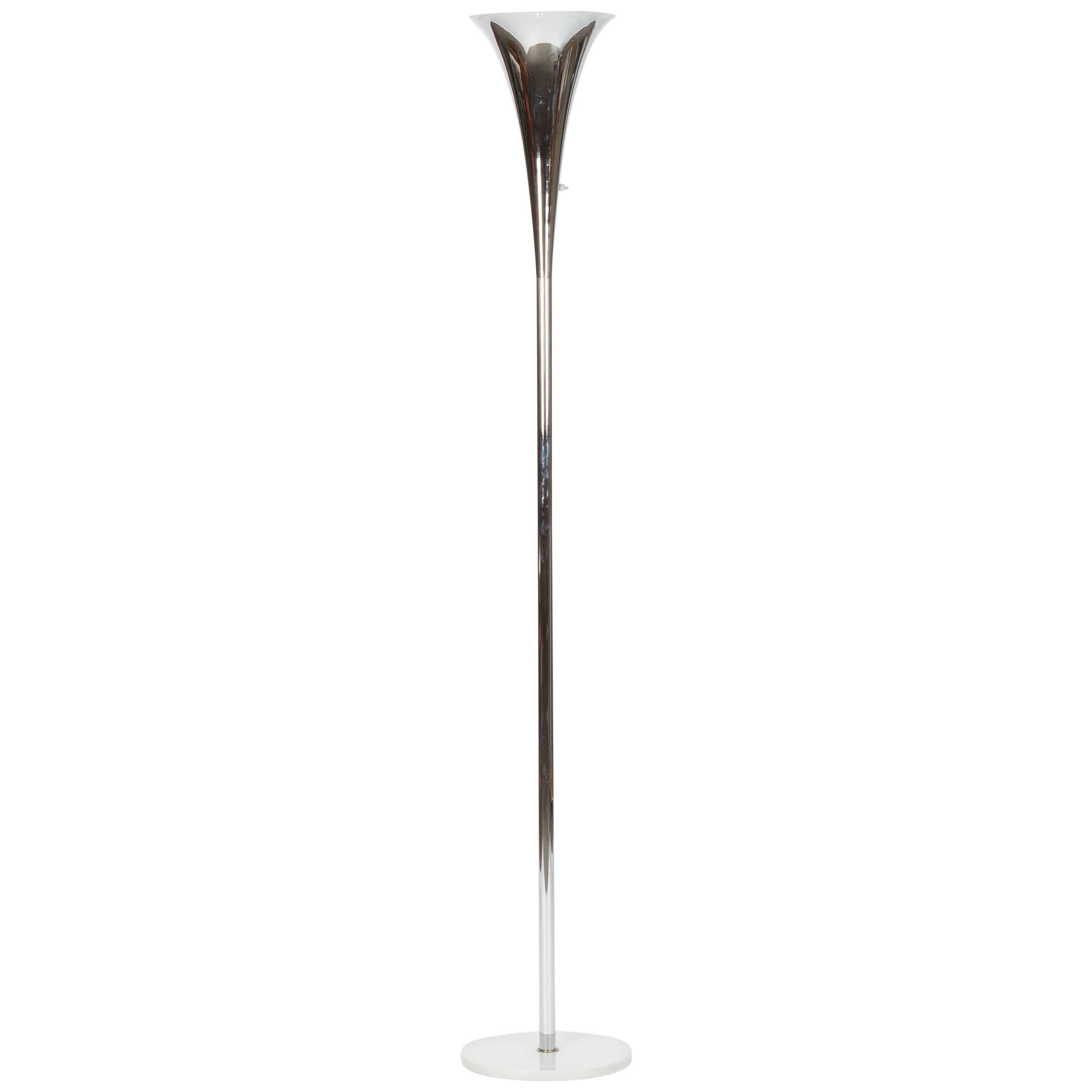 French Floor Lamp Laurel Chrome Marble, 1940s