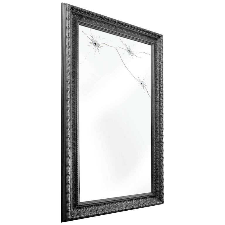 Contemporary design wall mirror with dark grey frame For Sale at 1stdibs