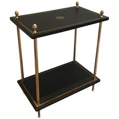 Leather and Brass End Table by Maison Baques