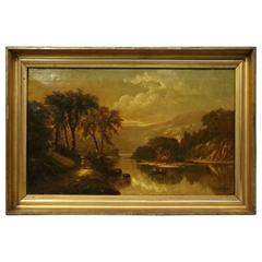 Antique S. P. Dyke Hudson River School Oil on Canvas, Susquehanna River, 1875