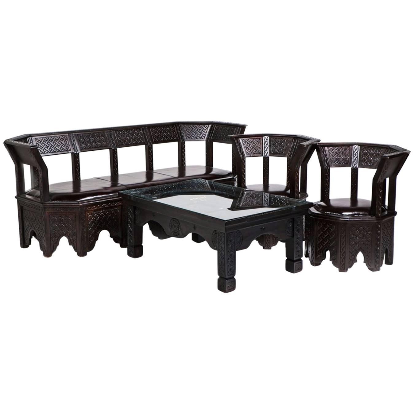 Riad Four-Piece Living Room Set Couch, Pair of Armchairs and a Coffee Table