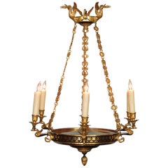 Early 19th Century French Restoration Patinated and Bronze Dore Swan Chandelier