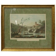 Antique French Harbour at Mont-Ferrat, Hand Colored Print by Carle Vernet