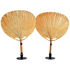 Pair of Uchiwa Table Lamps with Holder by Ingo Maurer, 1973 5