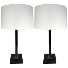 Pair of Nessen Studios Leather and Chrome Table Lamps 2