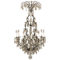 Fine Late 19th-Early 20th Century Iron and Crystal Fifteen-Light Chandelier