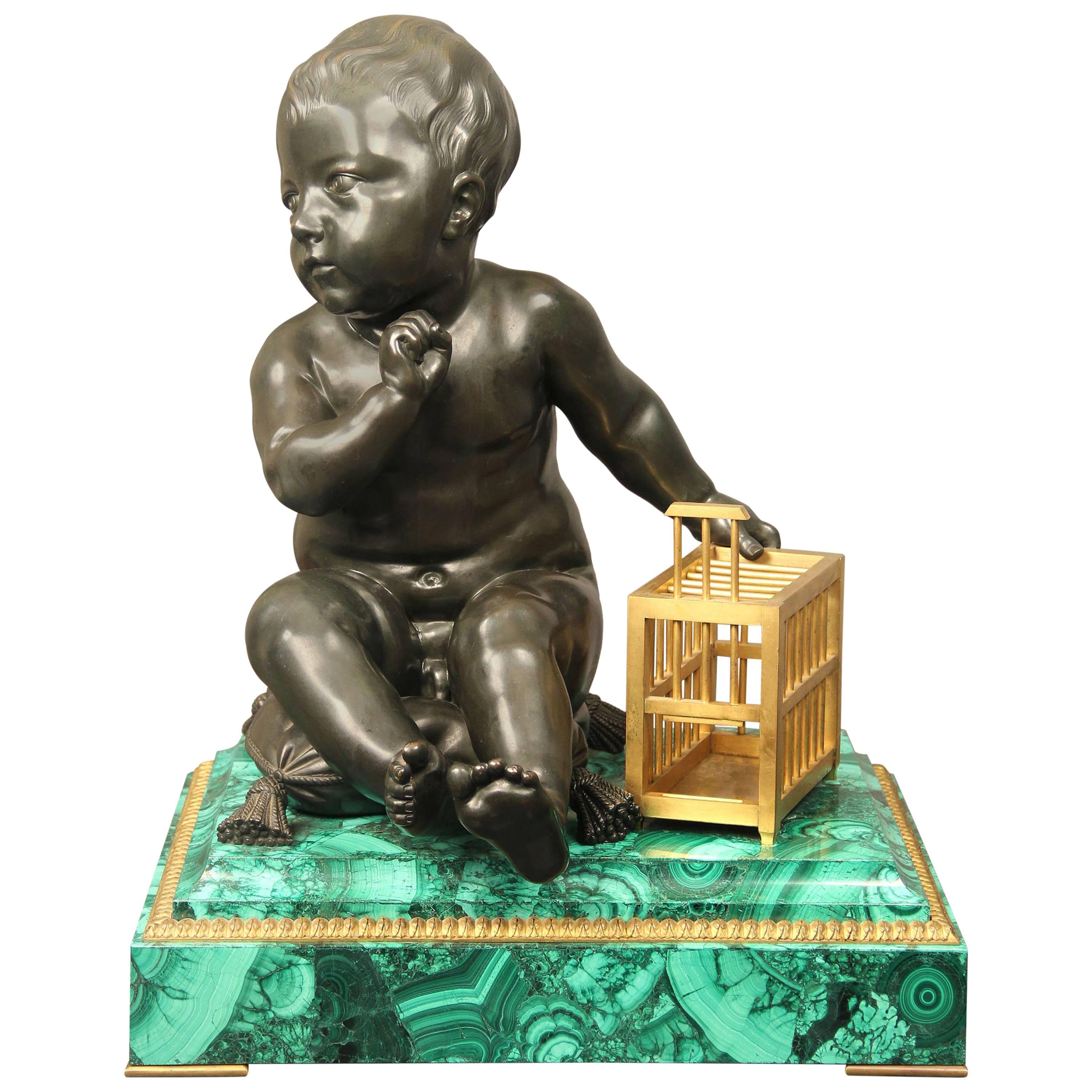 Fine Late 19th Century Sculpture Entitled Enfant à la Cage by Thiebaut Freres
