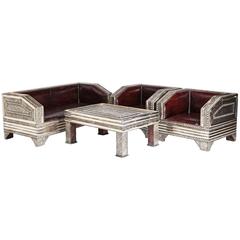 Handmade Four-Piece Couch, Pair of Chairs and a Coffee Table Royal Living Room