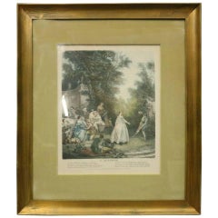 French Hand Tinted Print "L'autonne" by N. Tardieu After Lancret, circa 1870