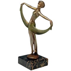 Vienna Bronze Lady Dancer Josef Lorenzl Marble Base, circa 1925