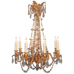 Antique Early 20th Century French Louis XIV Bronze Dore Crystal and Amethyst Chandelier