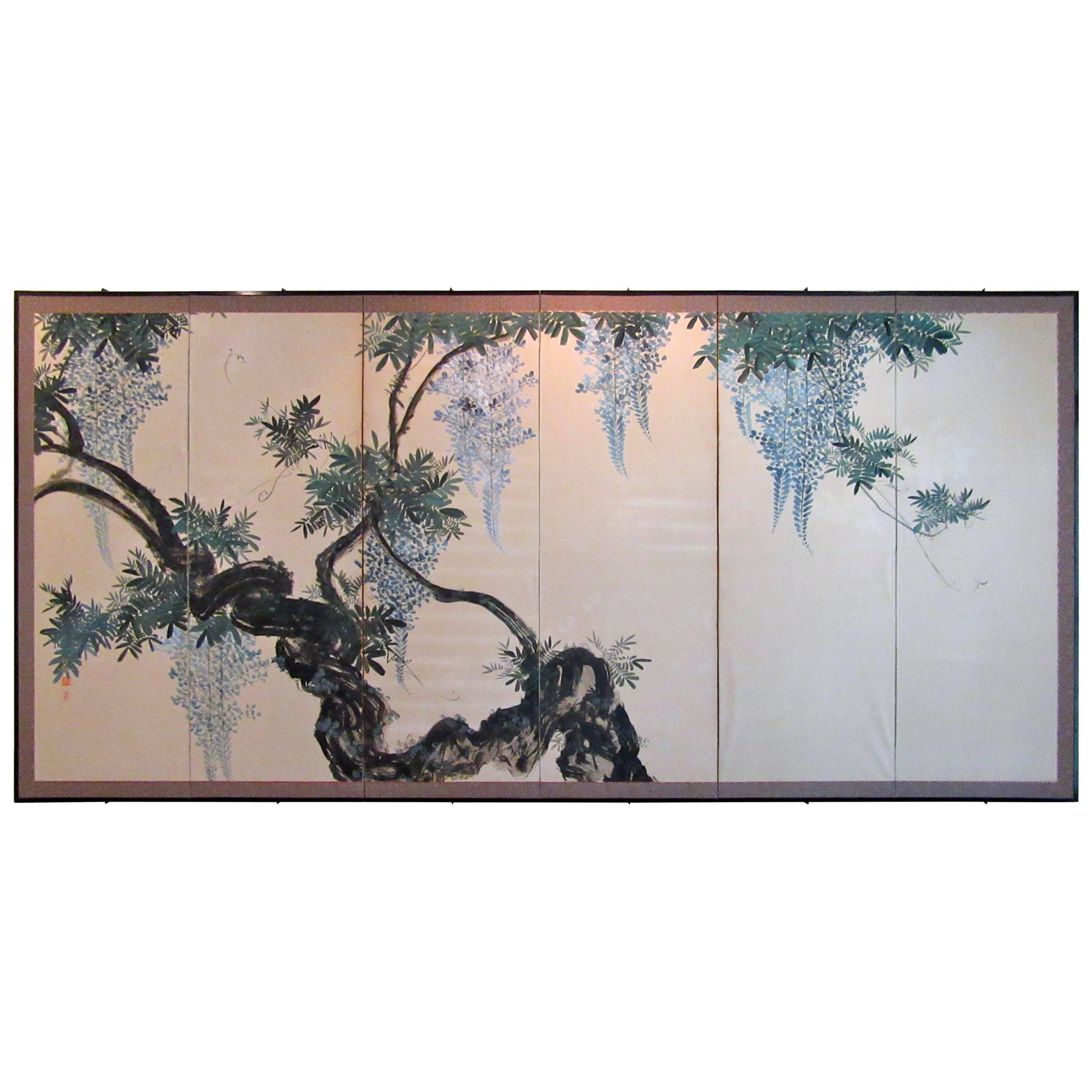 Japanese Six-Panel Screen, "Wisteria in Bloom"