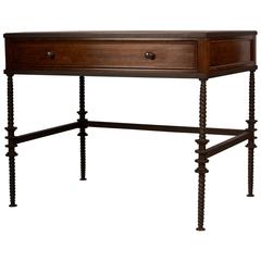 Walnut and Metal Side Table with a Centre Drawer 3