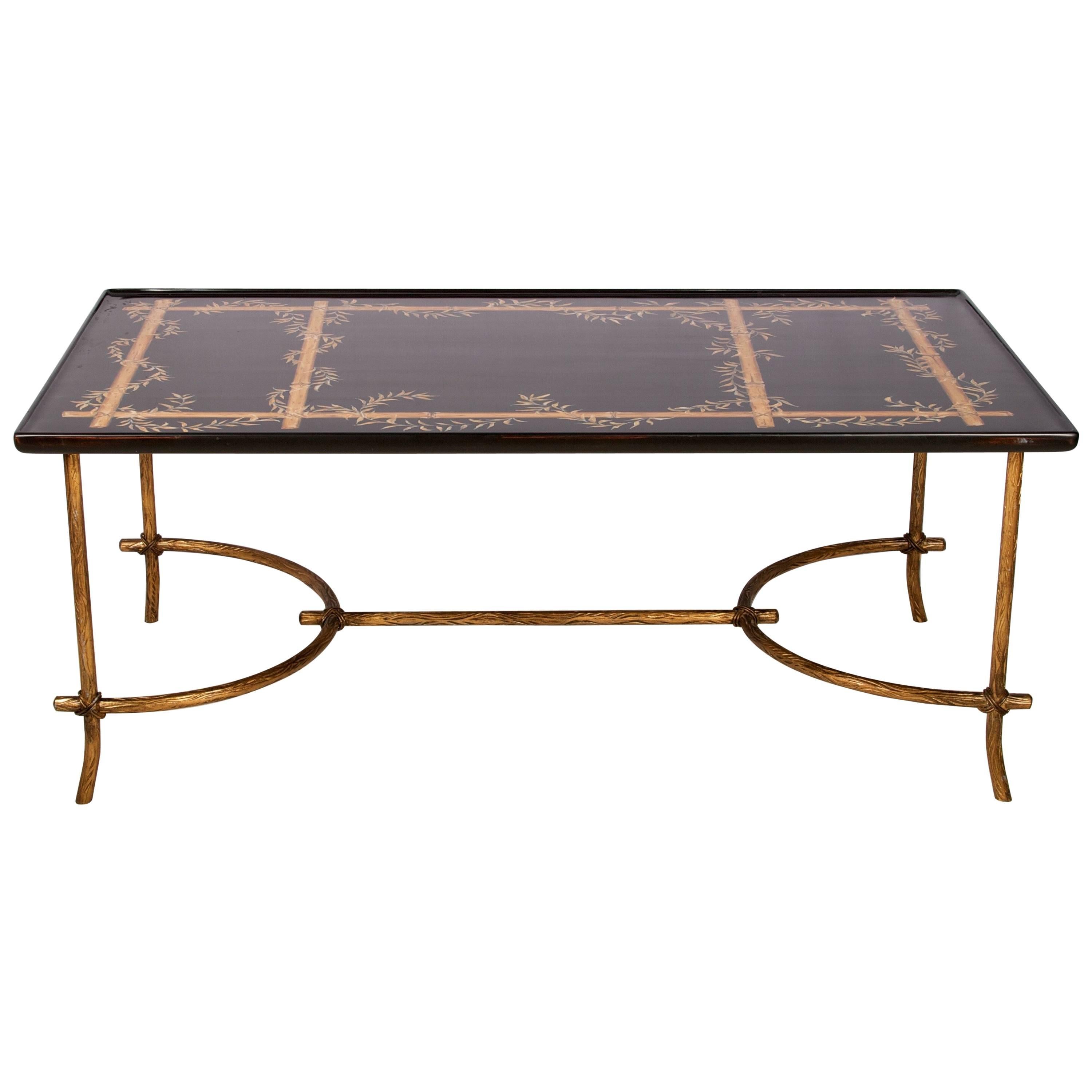 Modern Chinoiserie Decorated Coffee Table with Faux Gild Metal Legs