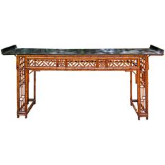 Long and Narrow Bamboo Console Table, 19th Century