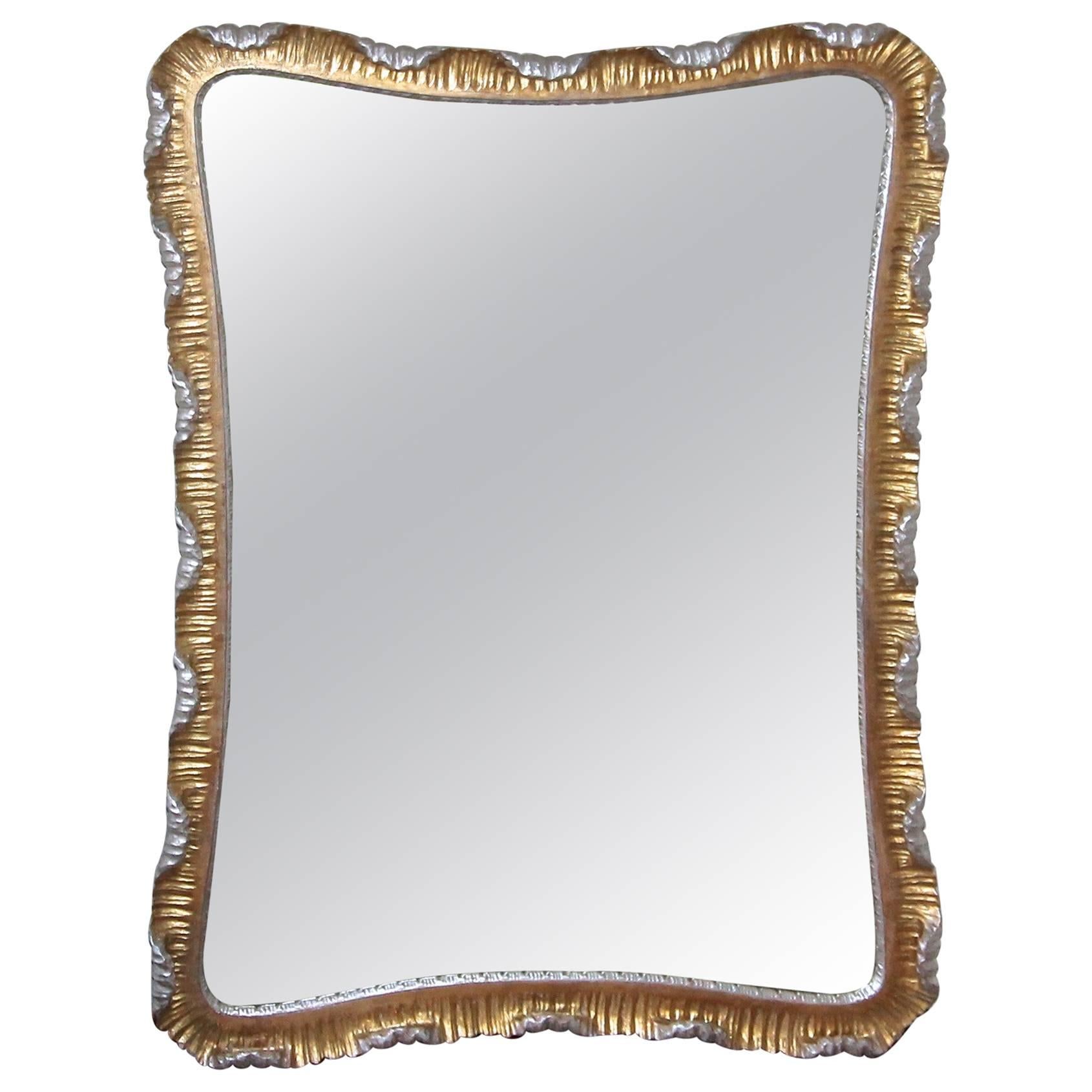 Venetian Scalloped Gilt Wood Silver Gold Italian Wall Mirror