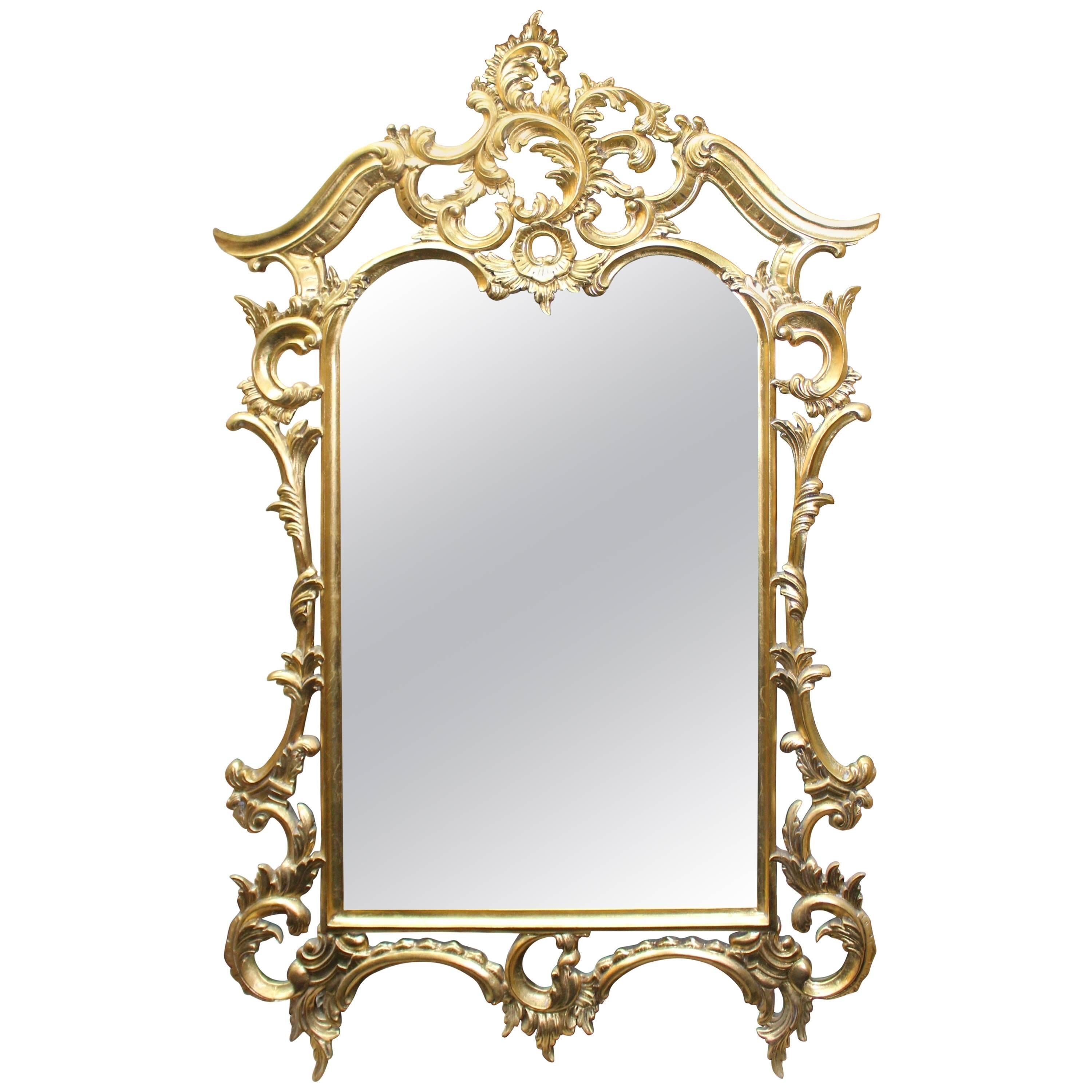 Large Handsome Carved Wood Gilt Gold Leaf Pier Glass Mirror