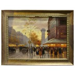 Rare Important Original Framed Anton Karssen Paris Street Painting, circa 1920s