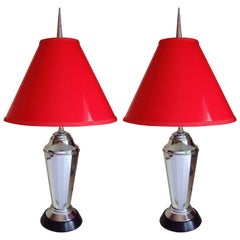 Pair of English Art Deco Chrome & Ebonized Wood Cocktail Shaker Table Lamps