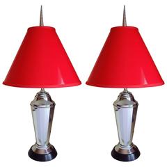 Pair of English Art Deco Chrome & Ebonized Wood Cocktail Shaker Table Lamps 9