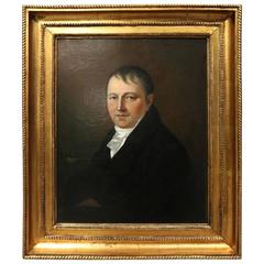 Early Antique Oil on Canvas Painting of a Baron in Gilt Frame, circa 1830