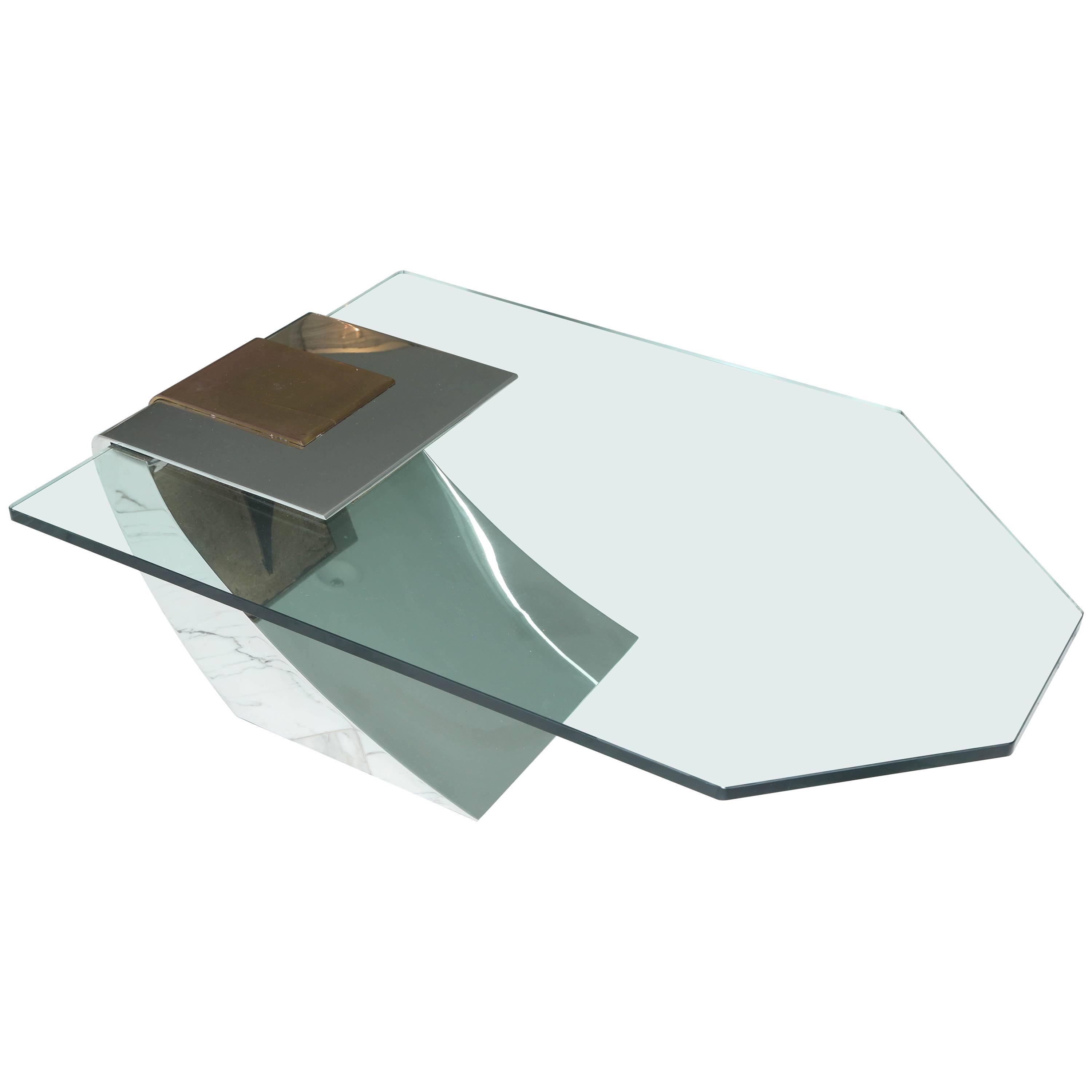 Chrome and Brass Cantilevered Coffee Table