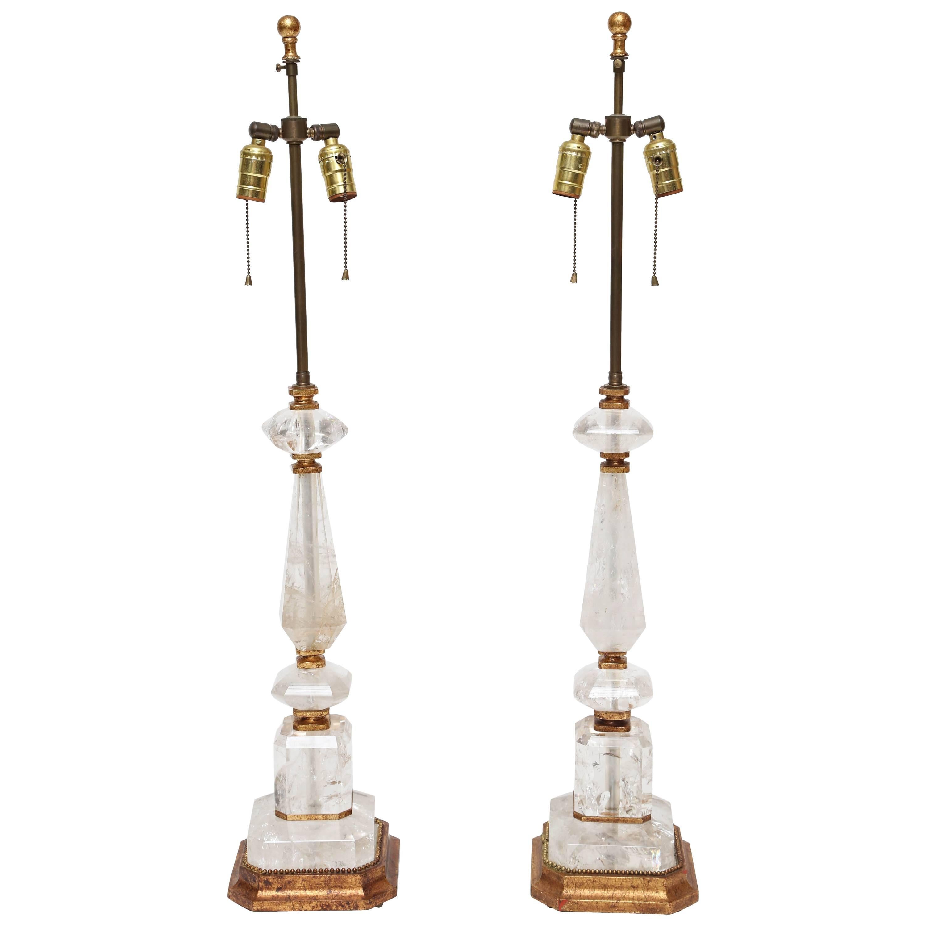 Vintage Pair of Rock Crystal Lamps