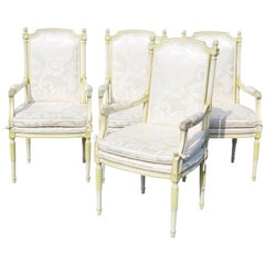 Used Four Louis XVI Style Distressed Cream Painted Armchairs