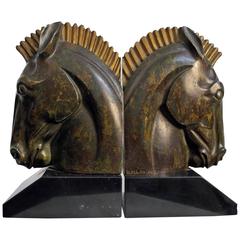 Art Deco Bronze Horse Head Bookends Signed G. H. Laurent