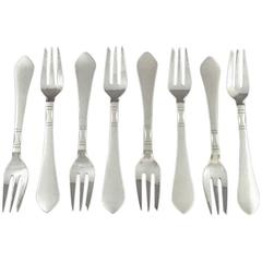 Eight Jensen Continental Silver Pastry Forks