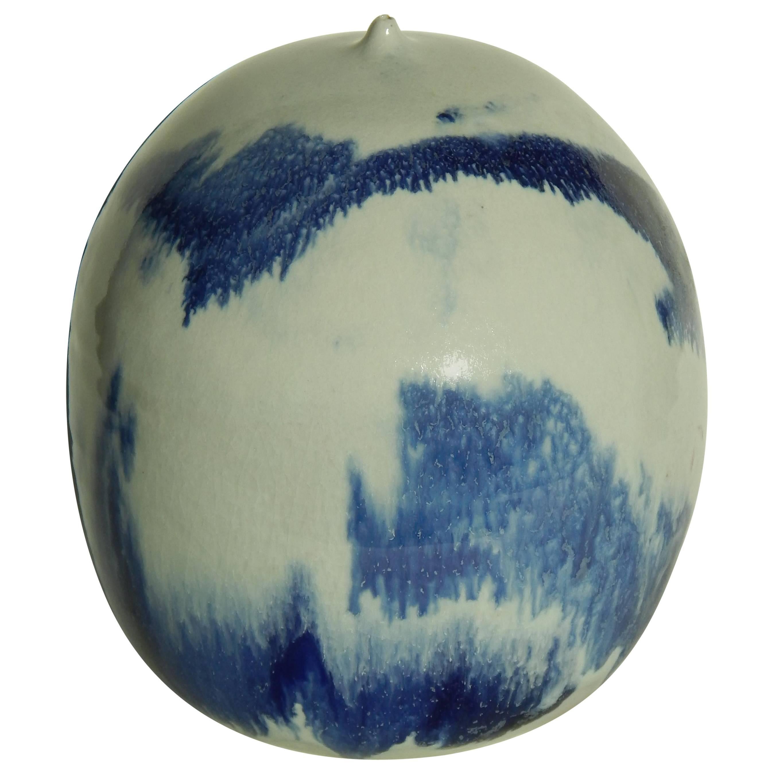 Toshiko Takeazu Moon Pot in Blue and White, circa 1970s