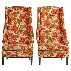Pair of Fabulous Wingback Armchairs with Original Upholstery, circa 1950s 1