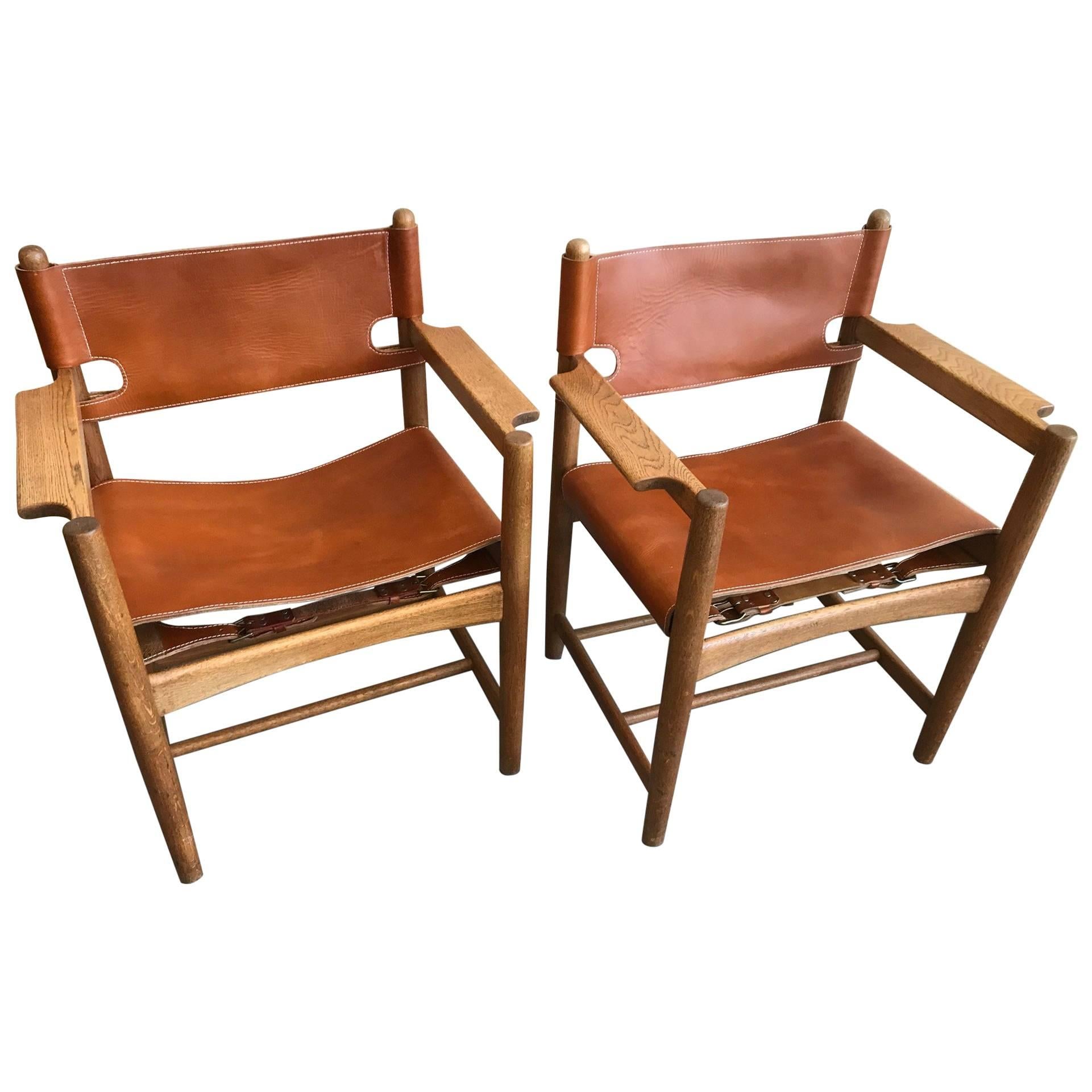 Børge Mogensen Leather Safari Chairs, Denmark, 1960s