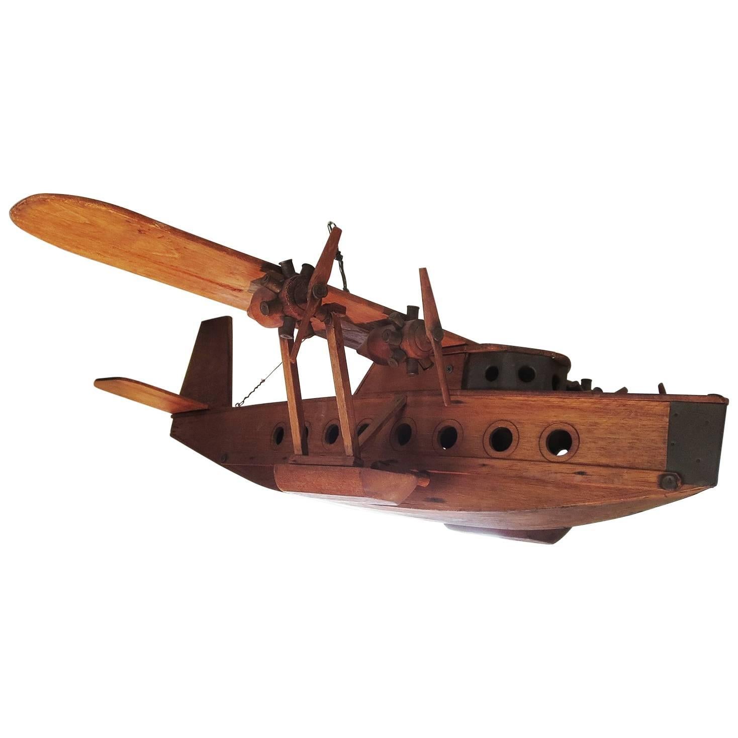 Folk Art Wooden Hanging Seaplane