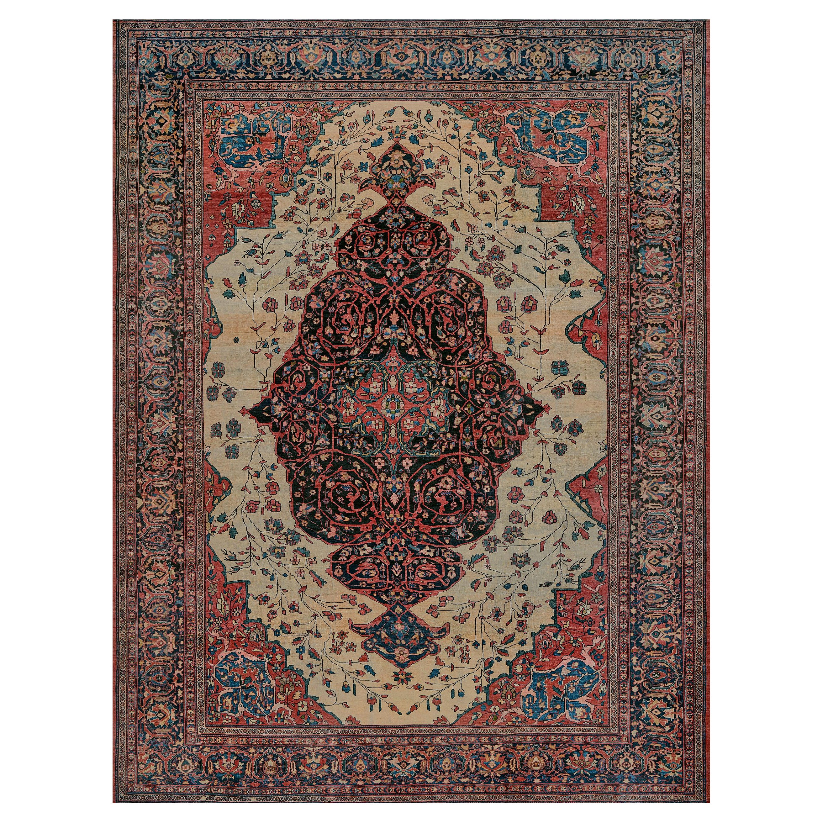 Tessuto a mano in lana antico persiano Sarouk Fereghan 10'5 "x13'4" in vendita