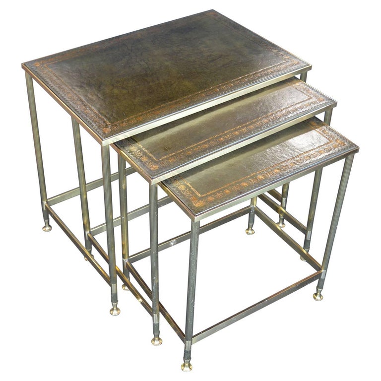 Maison Jansen Nesting Tables with Leather Tops For Sale