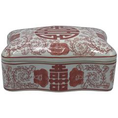 1970s Asian Red and White Porcelain Decorative Box 5