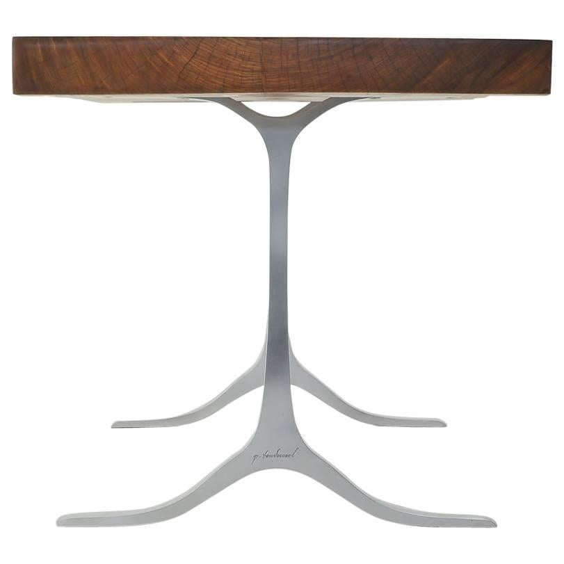 Bespoke Writing Table, Antique Hardwood Slab, Sand-Cast Base by P. Tendercool For Sale