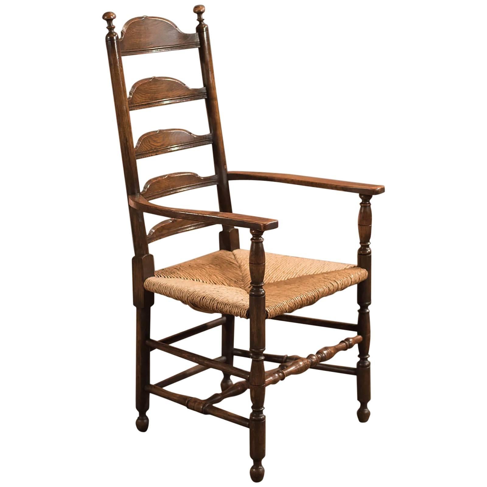 Antique Elbow Chair, Dining Ladder-Back, circa 1900