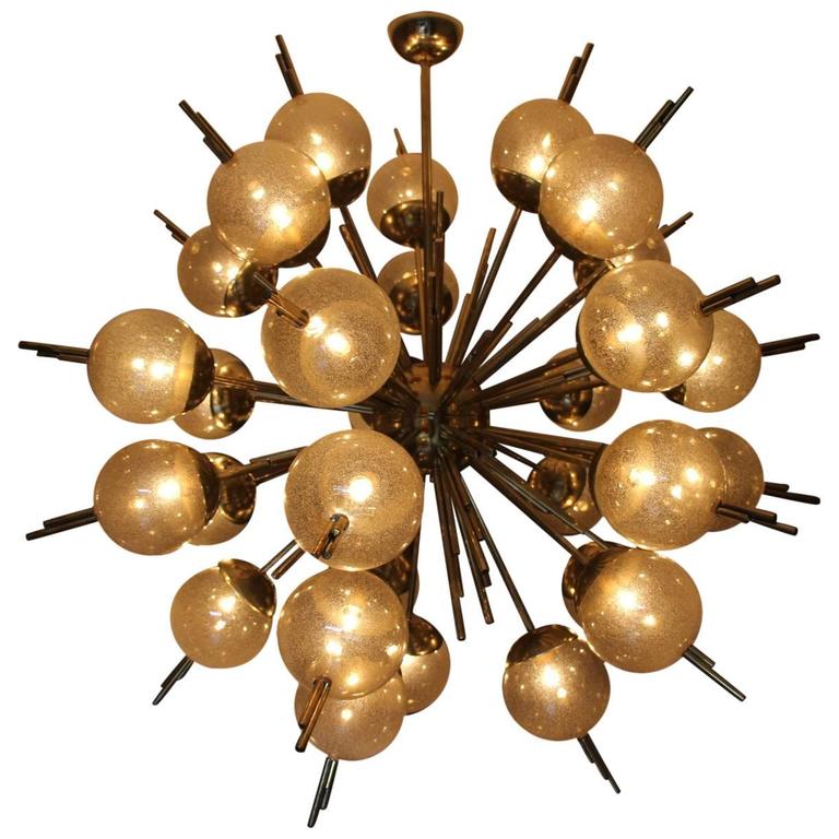 Brass and Golden Murano Glass Globes Sputnik Chandelier For Sale at 1stdibs