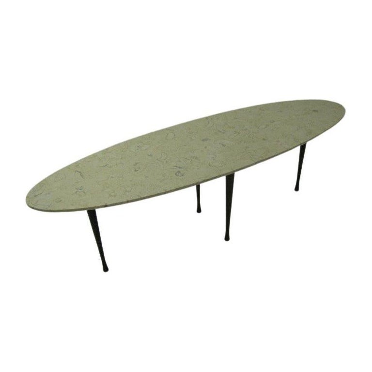 Elliptical Italian Marble Cocktail Table with Cast Solid Bronze Legs