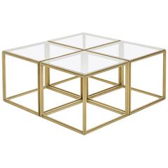 Cubist Set of Four Brass Low Tables and Transparent Glass Tops, by P. Tendercool 9