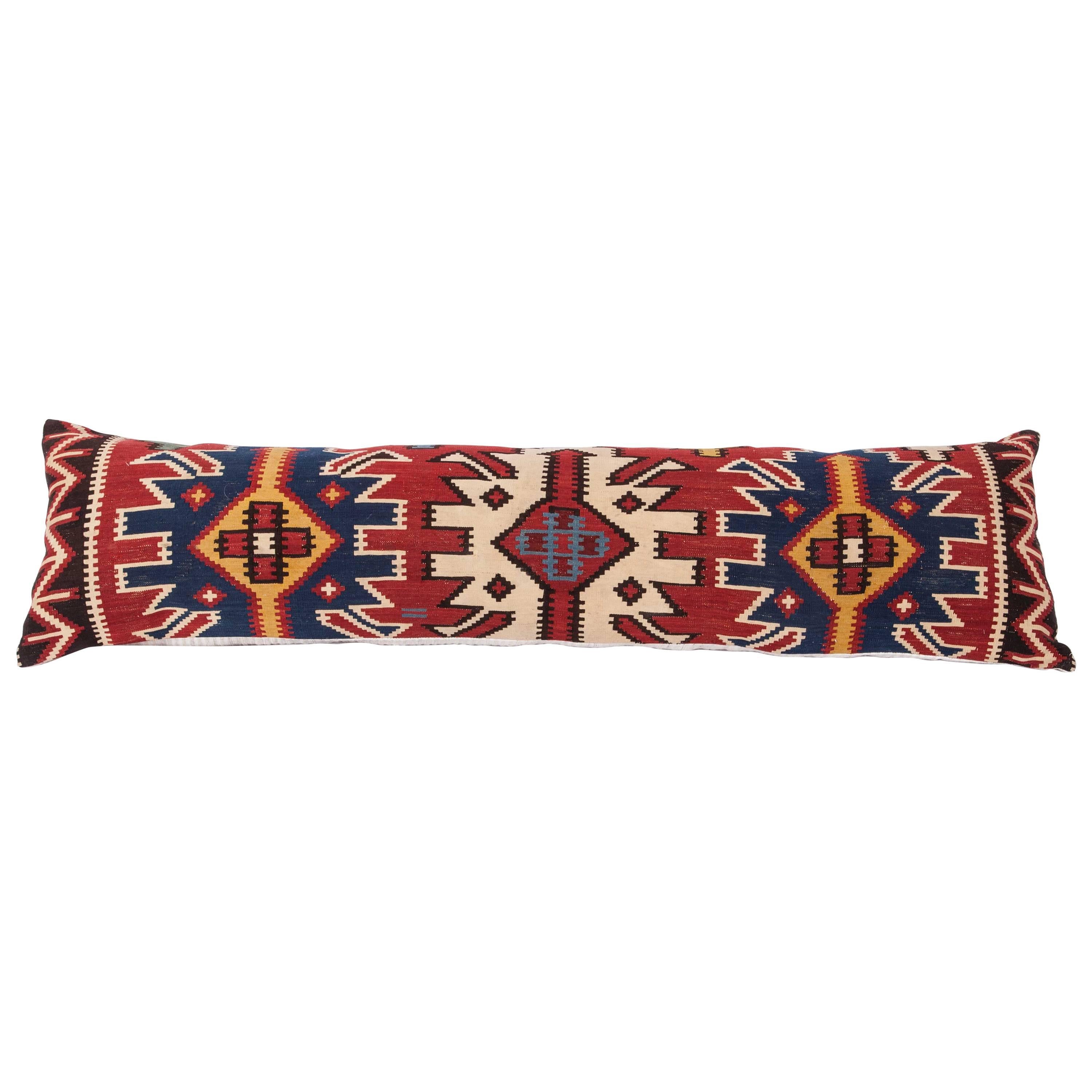 Antique Very Long Pillow Made Out of a 19th Century Caucasian Kilim