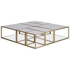 Collection of Modular Brass Low Tables with Sandcast Aluminum Textured White Top 1
