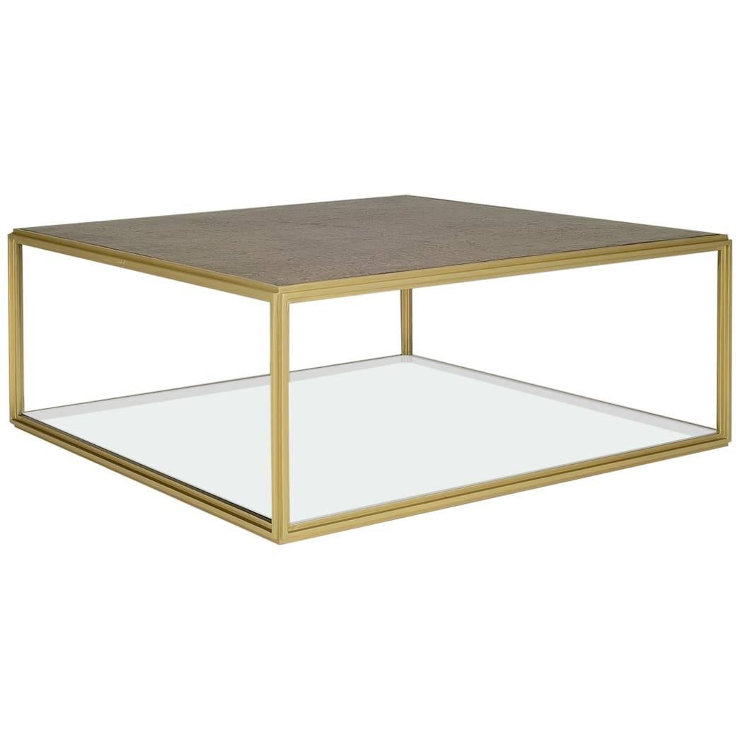 Cubist Bronze and Brass Occasional Square Table, PT6 Model, by P. Tendercool