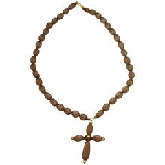 Antique Victorian Mourning Hair Cross Crucifix Pendant and Hair Chain 2