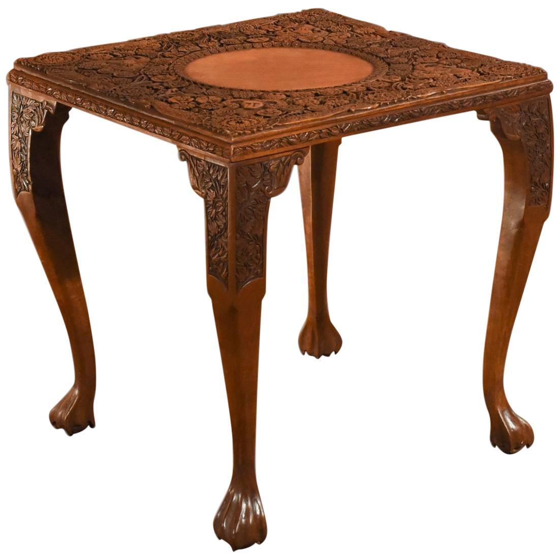 19th Century Victorian Carved Indian Antique Tea Table