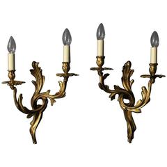 French Pair of Gilded Antique Wall Sconces 8