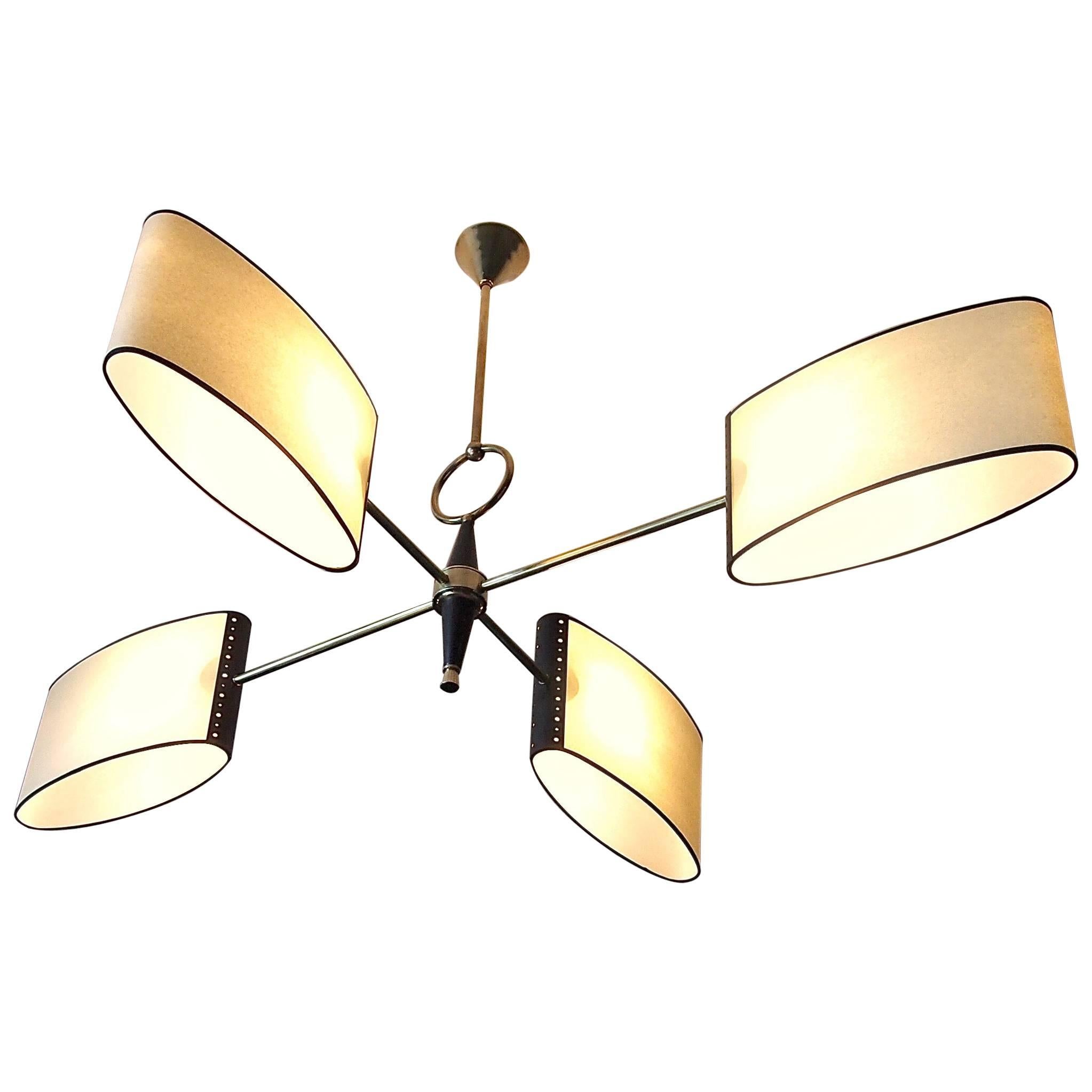 1950s Chandelier with Shifted Lighted Arms by Maison Lunel