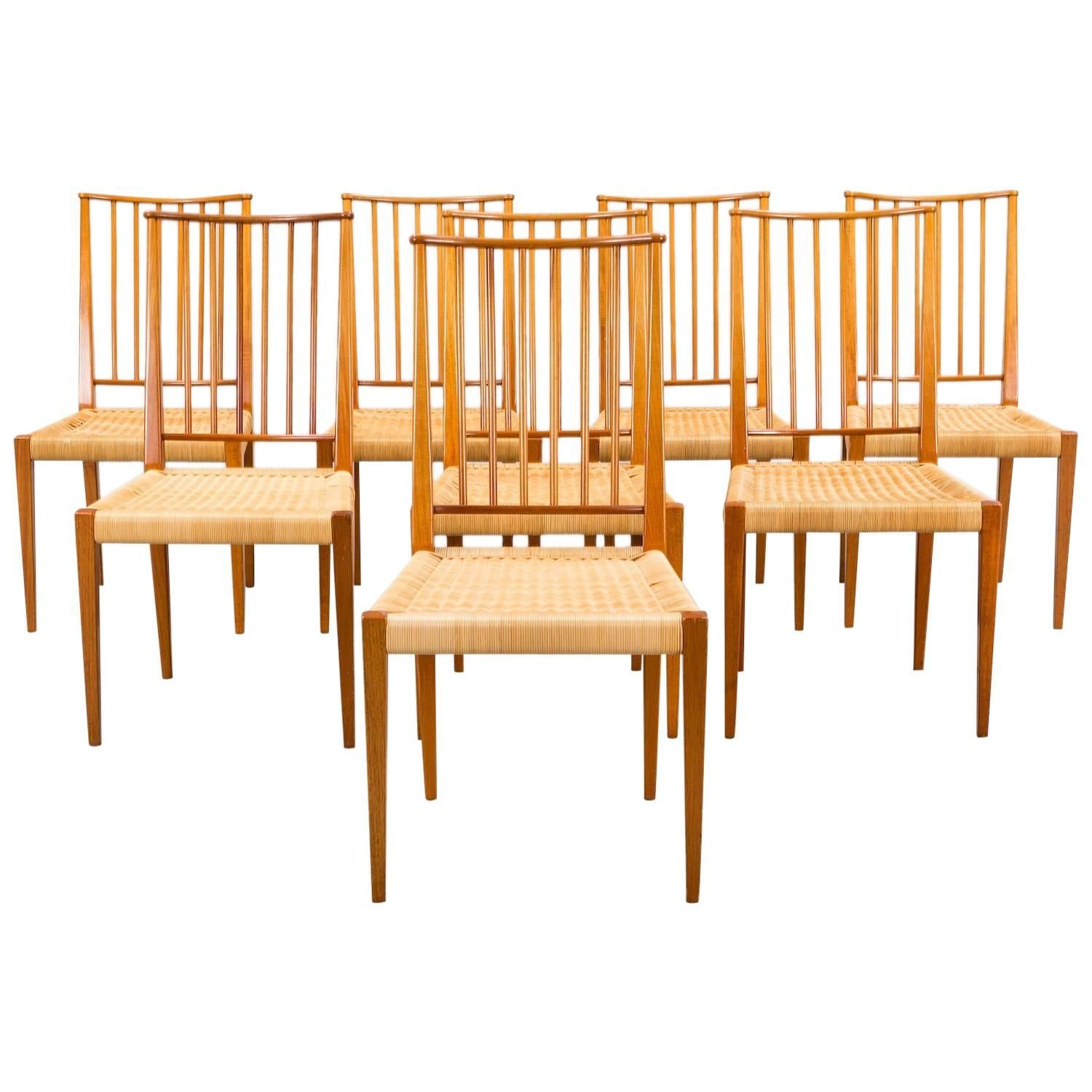 Set of 7 Josef Frank Chairs, Model 970, Svenskt Tenn, Sweden, 1960s For Sale